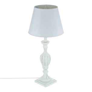 Lampe "Renzo" blanche - bois patiné H56 cm