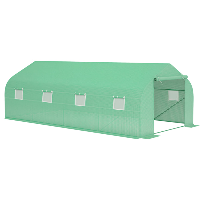 Invernadero de Jardín 6x3x2 m Tipo Túnel para Cultivo Plantas Verduras con 8 Ventanas Transpirables y Puerta Enrollable con Cremallera Acero Verde