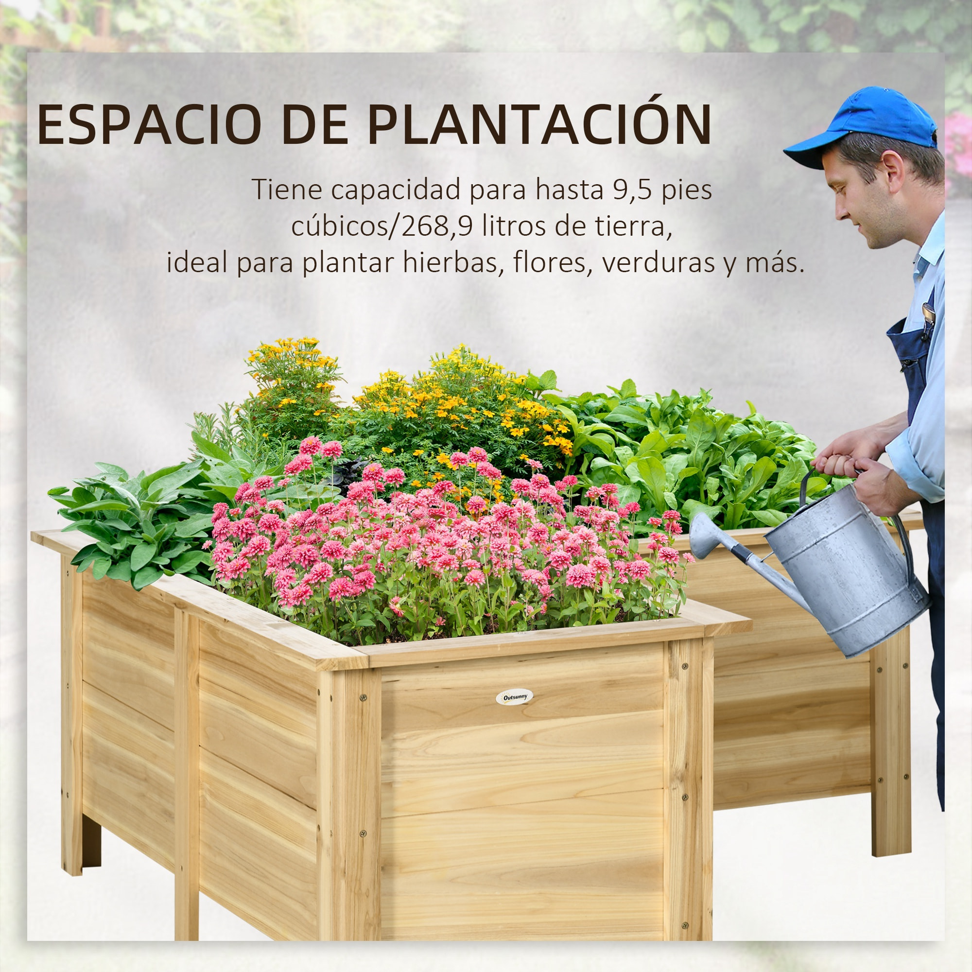 Jardinera Elevada de Madera, Macetero Exterior en Forma de L con Tela no Tejido, Huerto Urbano para Cultivos de Plantas, Flores en Terraza, Jardín, 120x120x50 cm, Natural