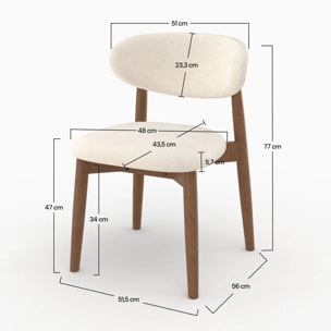 Lot de 2 chaises en tissu beige et bois d'hévéa foncé - Yuna
