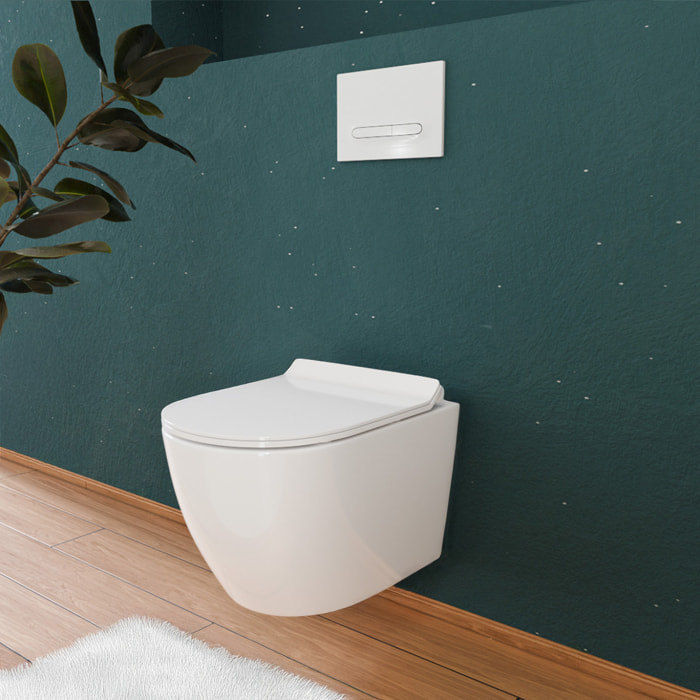 PixL WC suspendu en céramique sans bride Tornado Quiet et fixations invisibles + abattant frein de chute, blanc (CEPX010RTORP)