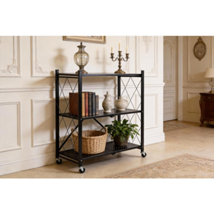 Estantería de Almacenamiento PLEGABLE de 3 Estantes con ruedas, SIN montaje - 71x34x89 cm color Negro