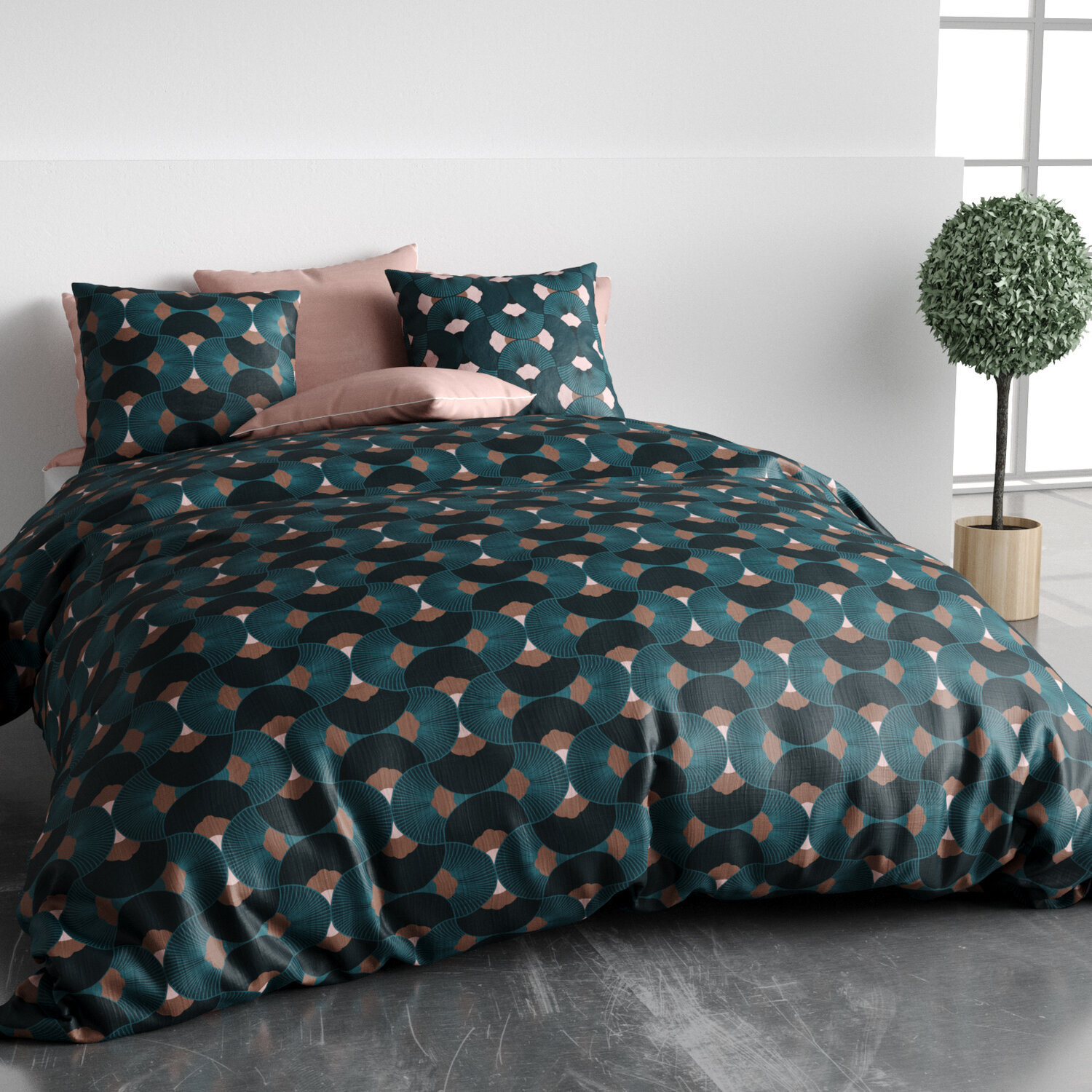 Parure housse de couette imprimé 100% coton marron - greek