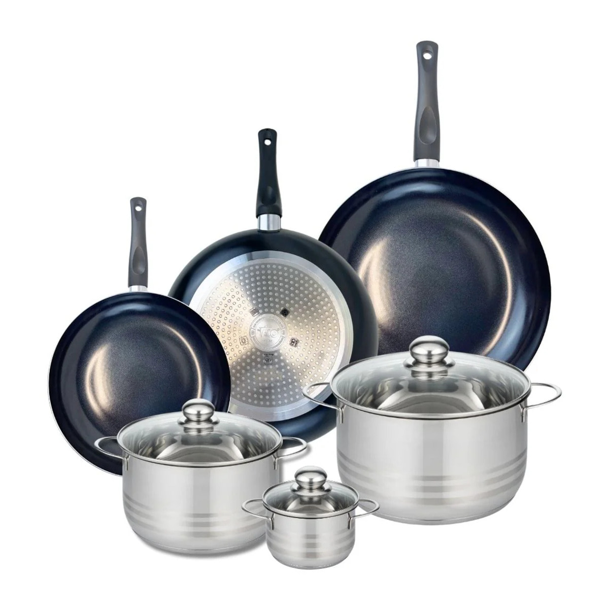 Ensemble de 3 Poêles de cuisson 24, 28 et 32 cm et 3 faitouts 12, 20 et 24 cm Elo Prima Brillant