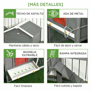 Gallinero para Exterior Grande de Madera, 300x66x116 cm, para 3-6 Gallinas, Gallinero con Nido, Corral, Bandeja Extraíble, Techo Asfáltico, Rampa, Puerta con Cerradura, Conejera, Gris
