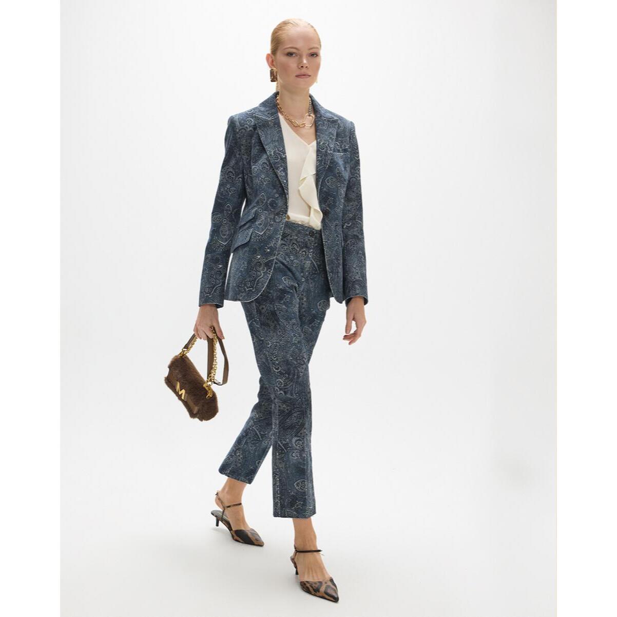Blazer in microcordullo con stampa paisley