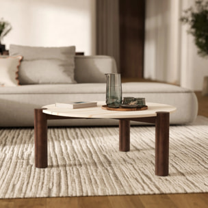 Table basse ronde en marbre et bois de manguier D86 cm - Pauline