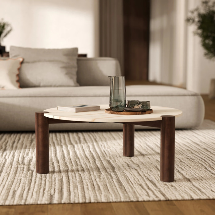 Table basse ronde en marbre et bois de manguier D86 cm - Pauline