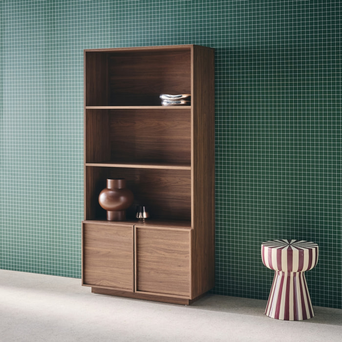 Etagère bibliothèque décor bois 2 portes 5 niveaux KUBA