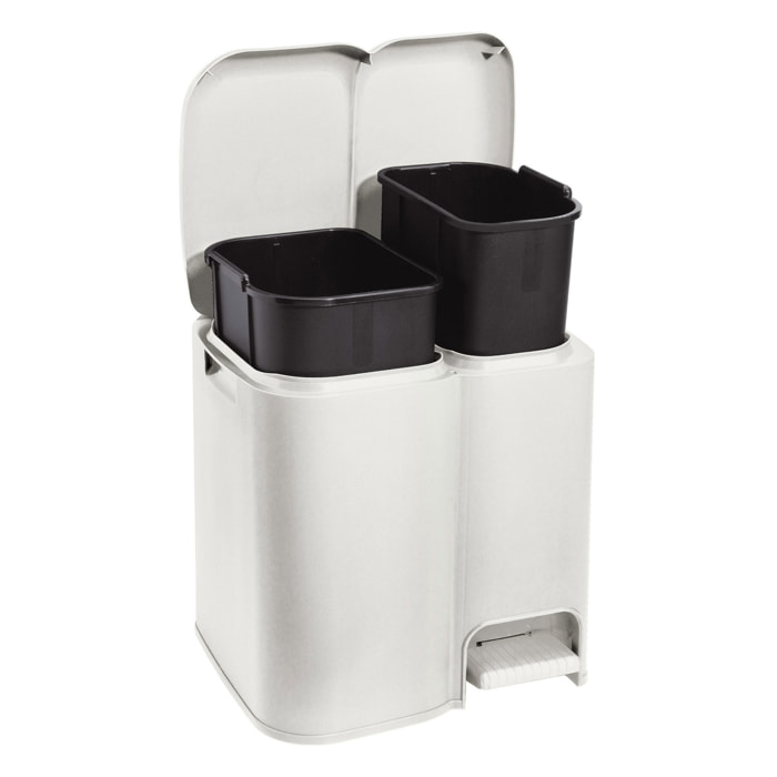 Cubo de reciclaje ''patty2'' con 2 compartimentos y cubos extraíbles color blanco