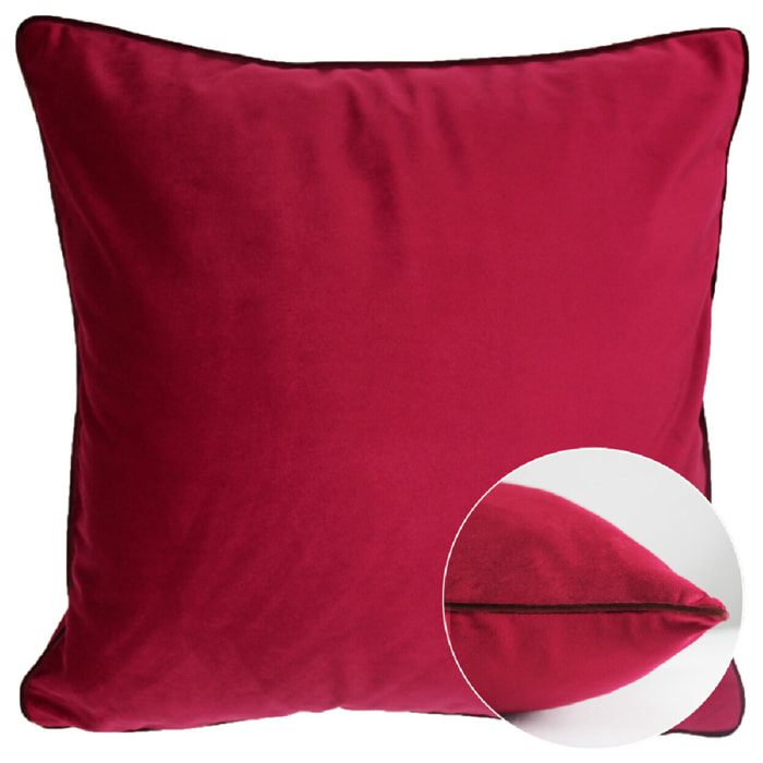 Housse de coussin polyester anti tache uni Velours uni rose-bordeaux