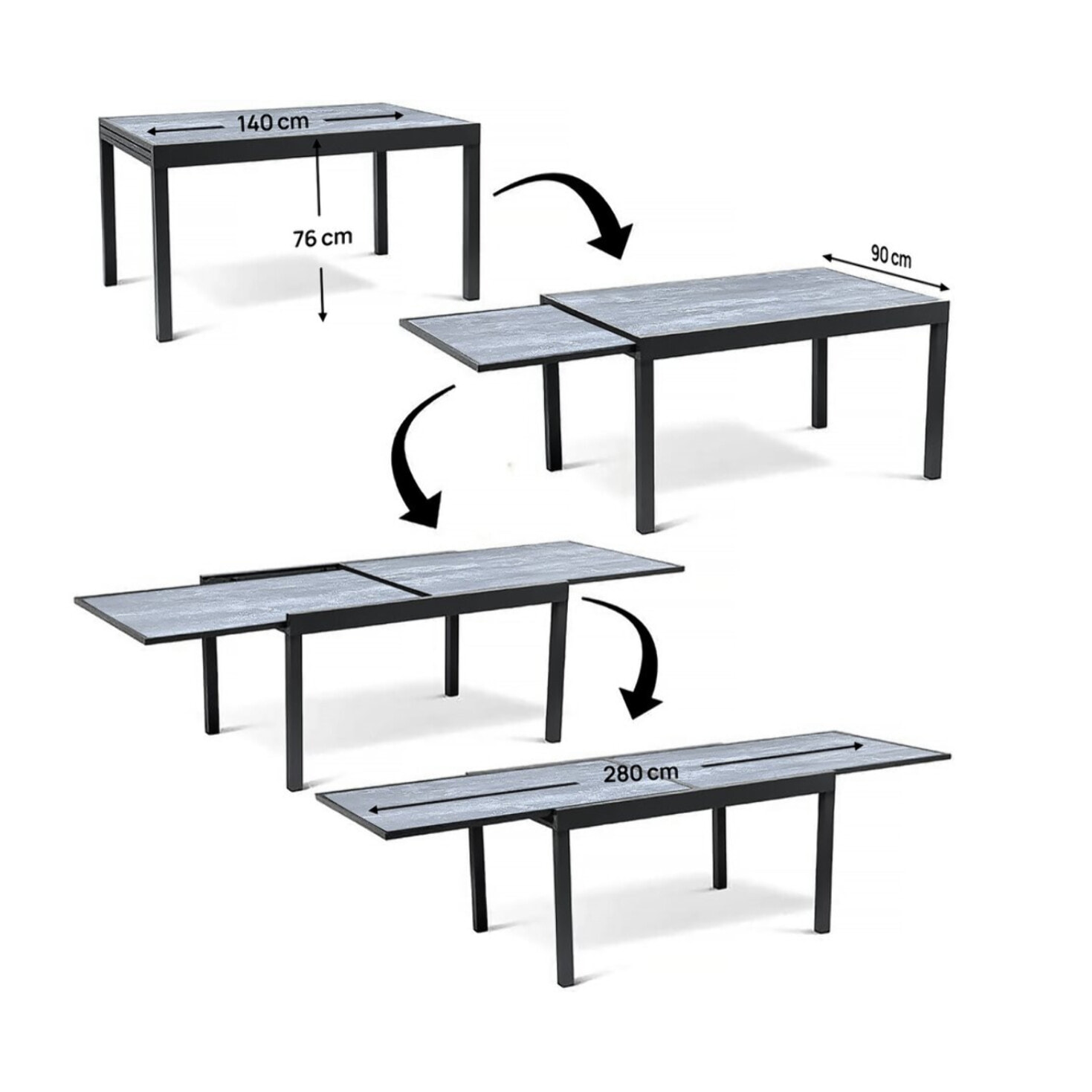 Table jardin en aluminium extensible "Lagos" - 200/320 x 105 x 76 cm - Gris