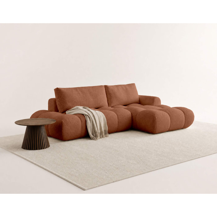 Yulin - Canapé d'angle ouvert droit 4 places convertible avec coffre en tissu bouclette - Rouille
