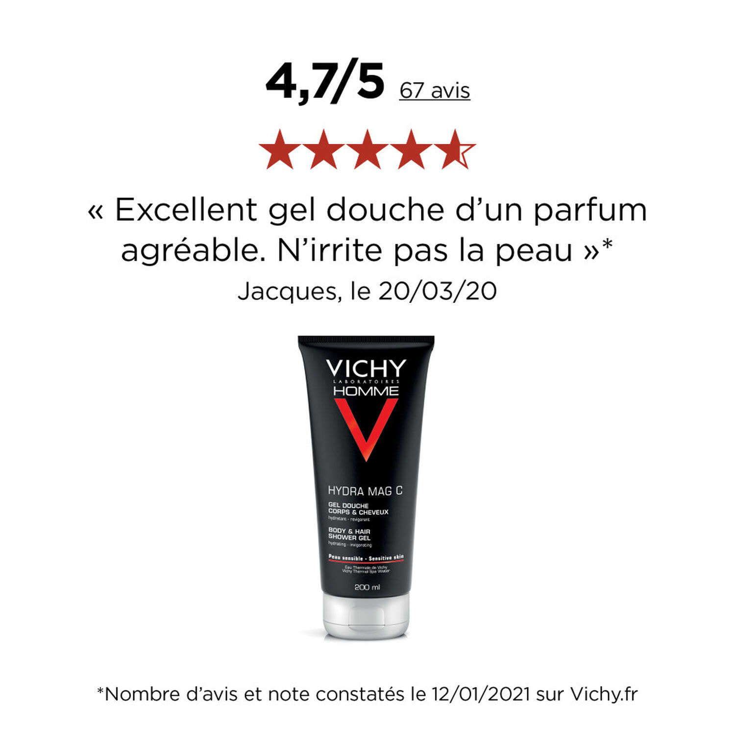 Vichy Homme Hydra Mag C+ - Gel Douche Corps & Cheveux 200 ml