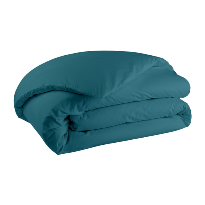 Parure de lit Housse de couette + Taie carrée en percale de coton, PREMIÈRE, Bleu Emeraude