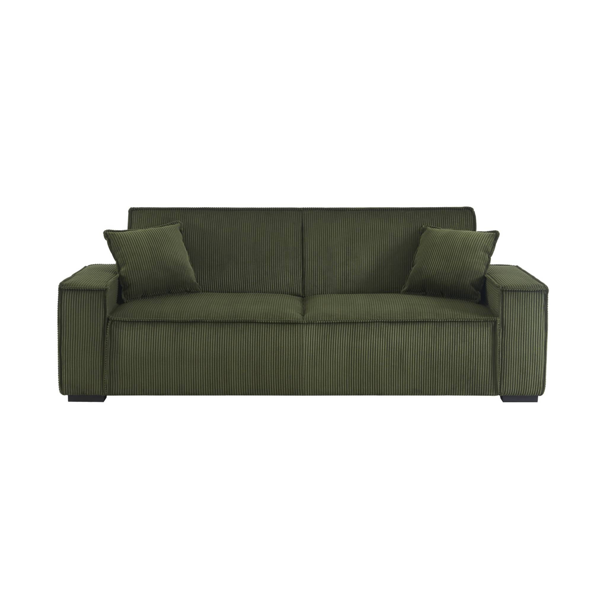 Canapé convertible 3 places kaki velours côtelé L 231 x P 96.5 x H 80cm