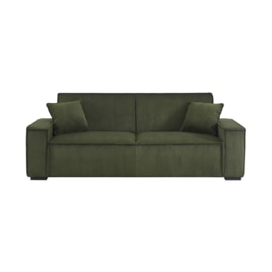 Canapé convertible 3 places kaki velours côtelé L 231 x P 96.5 x H 80cm