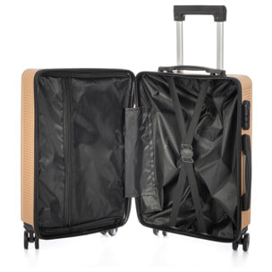 DAM Set di 3 valigie Trolley, in materiale leggero ABS ad alta resistenza. Serratura numerica e 4 ruote doppie rimovibili e girevoli a 360°. 50x29x76 Cm. Colore: Oro