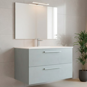 Mobile Mobiletto Bagno Sospeso Con 2 Cassettoni Soft Close Con Lavandino In Ceramica Specchio E Led Da 45 Cm  57 x 80 x 45 Cm Colore Cemento Laccato