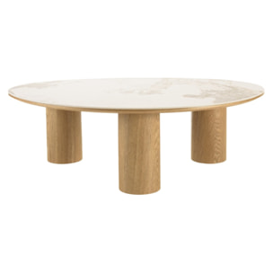 UGO - Table basse 110x80cm plateau céramique pieds bois clair UGO (2 COLIS)