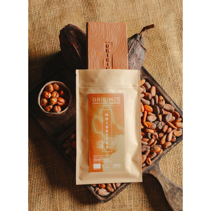 Tablette de chocolat au lait aux noisettes caramélisées - Bean To Bar - 100g Bio