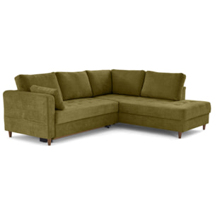 Anna - canapé d'angle droit 5 places convertible en velours texturé - Vert Olive