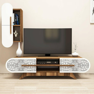 Parete attrezzata Dpascucc, Composizione soggiorno, Mobile salotto multiuso, Armadio porta TV, 145x35h37 cm, Noce e Bianco