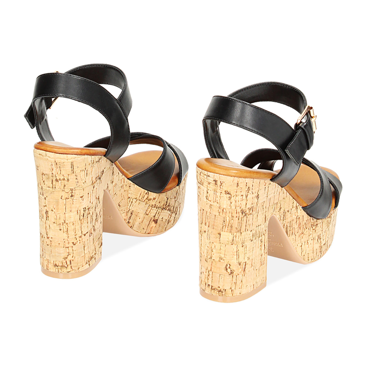 Sandali neri in sughero, tacco 10,9 cm