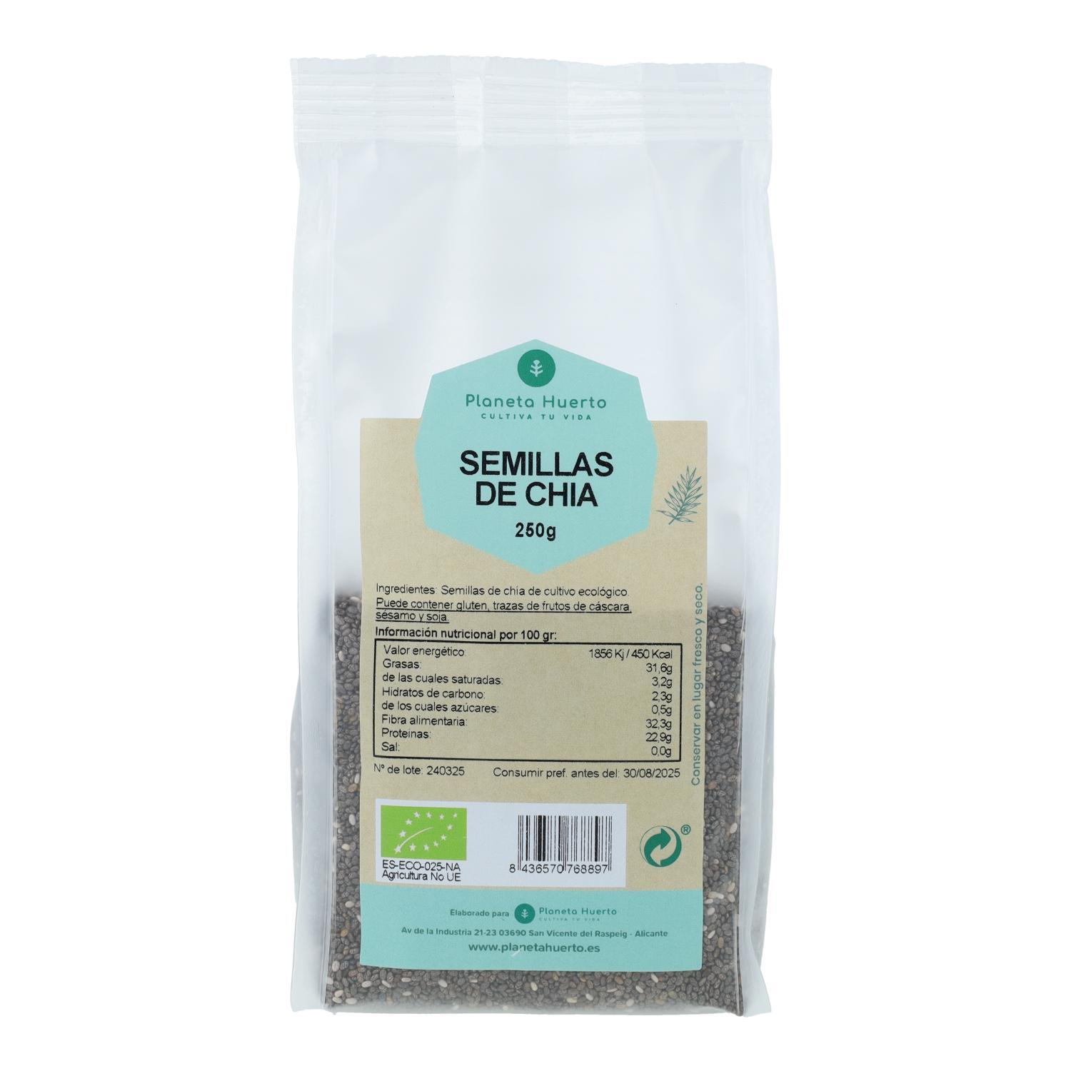 PLANETA HUERTO | Semillas de Chía ECO 250 g – Semillas de Chía Ecológicas Ricas en Omega-3, Fibra y Propiedades Antioxidantes