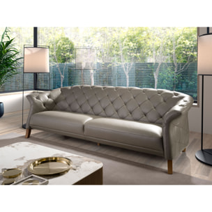 Sofá Chester Angel Cerdá de 3 plazas tapizado en piel de origen vacuno en gris patas de madera en miel 262x104x82cm