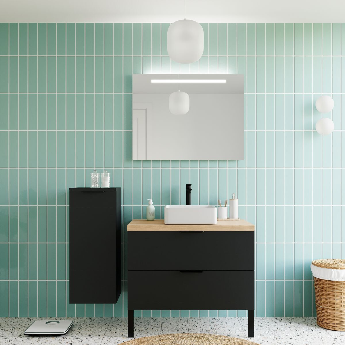 Meuble salle de bain vasque posée 2 tiroirs - SOHO