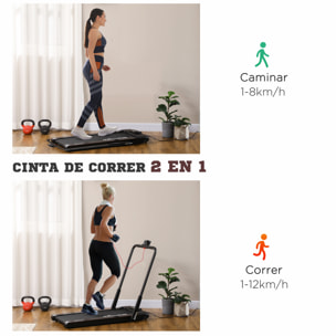 2 en 1 Cinta de Correr Plegable Cinta de Andar Velocidad 12 km/h Superficie de Carrera 36x105 cm Control Remoto Pantalla LED y Ruedas para Fitness en Casa 135x65x106 cm Negro