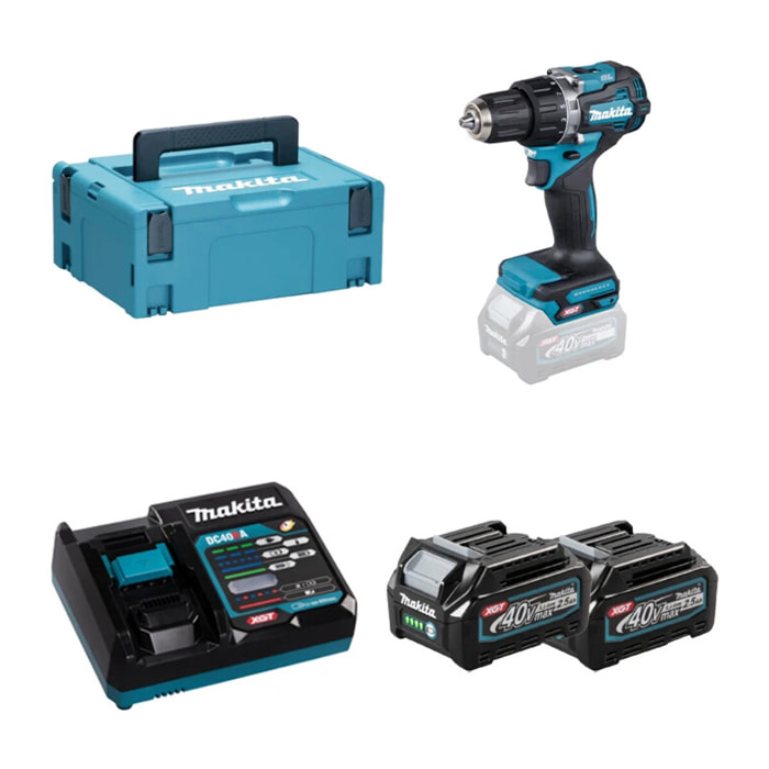 Perceuse visseuse à percussion 40V XGT - MAKITA - avec 2 batteries 2,5Ah - chargeur - MAKPAC - HP002GD201