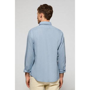 Camicia celeste regular in lino-cotone con ricamo Rigby Go