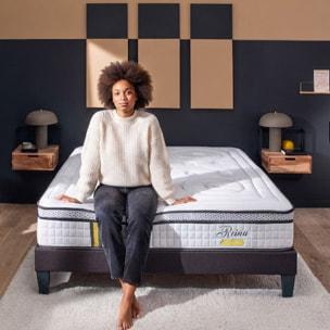 Ensemble Matelas Reina 2.0 & Sommier KIT15, 26 cm, Ressorts Ensachés et Mémoire de Forme, technologie Tri-Lattes, Soutien Ferme