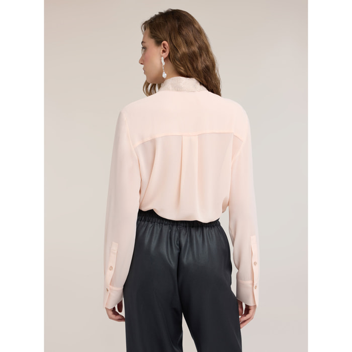 Motivi - Camicia in georgette con colletto e cravatta di strass - Rosa