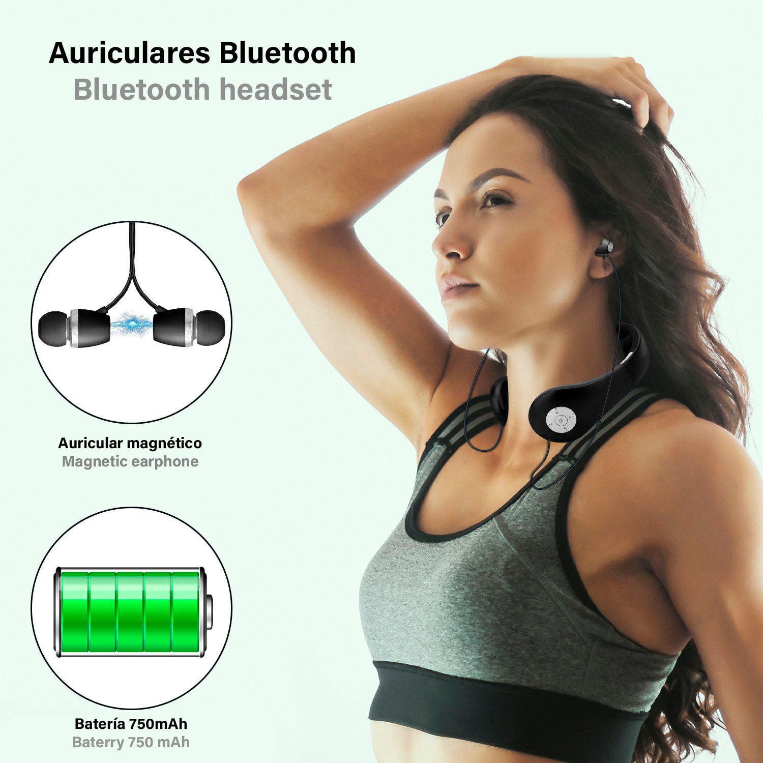 Masajeador de cuello inteligente con auriculares Bluetooth 5.2. Mando a distancia.