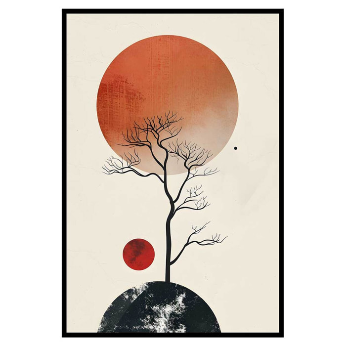 Affiche encadrée arbre minimaliste soleil Affiche + cadre en métal - Noir