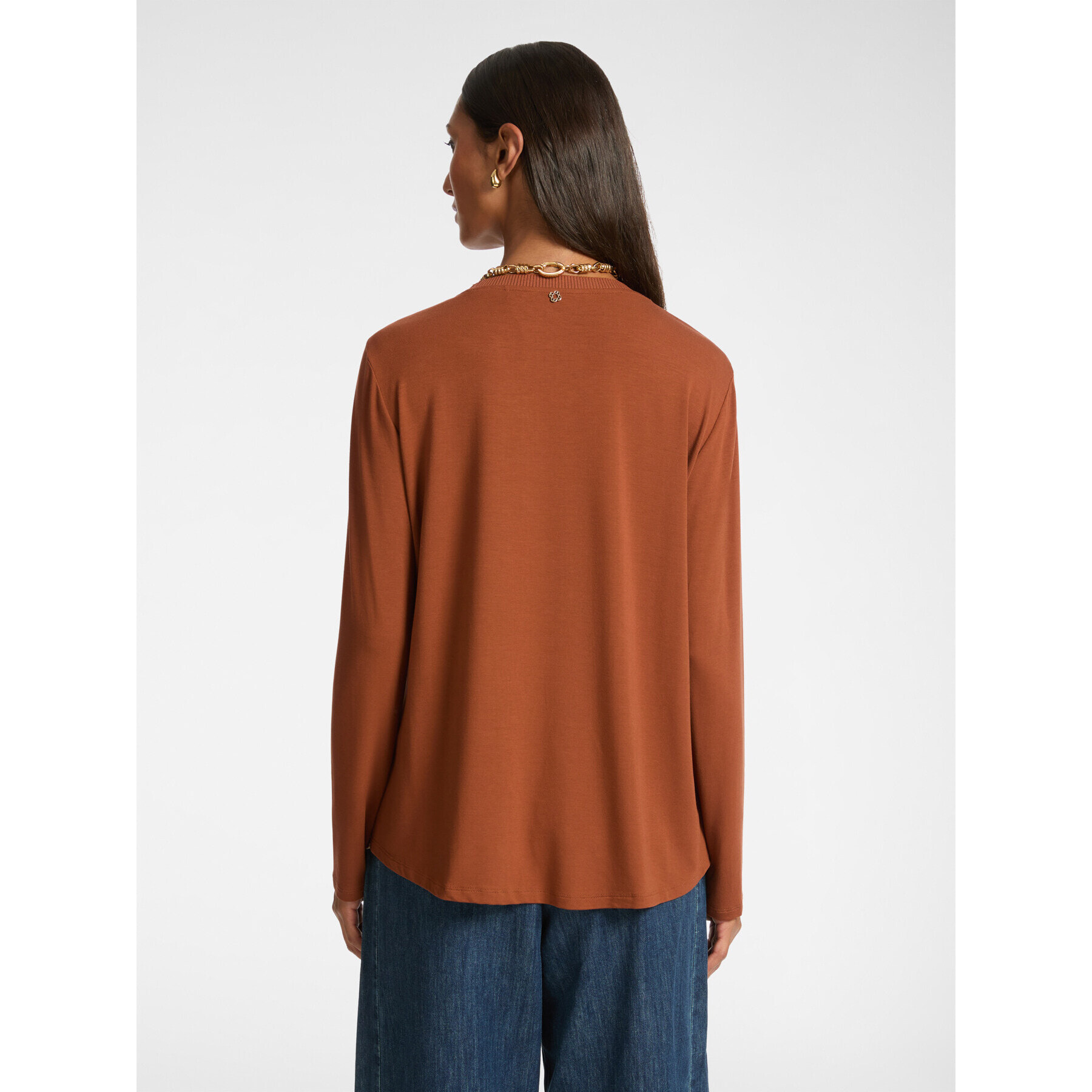 Elena Mirò - T-shirt con davanti in seta stampata - Marrone