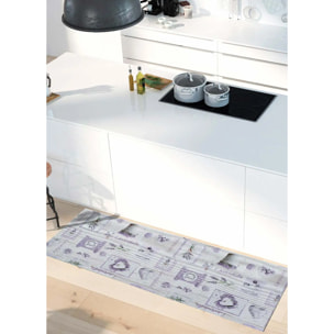 SALLY Alfombra vinílica de cocina dibujos de plantas en lila, varias medidas disponibles.