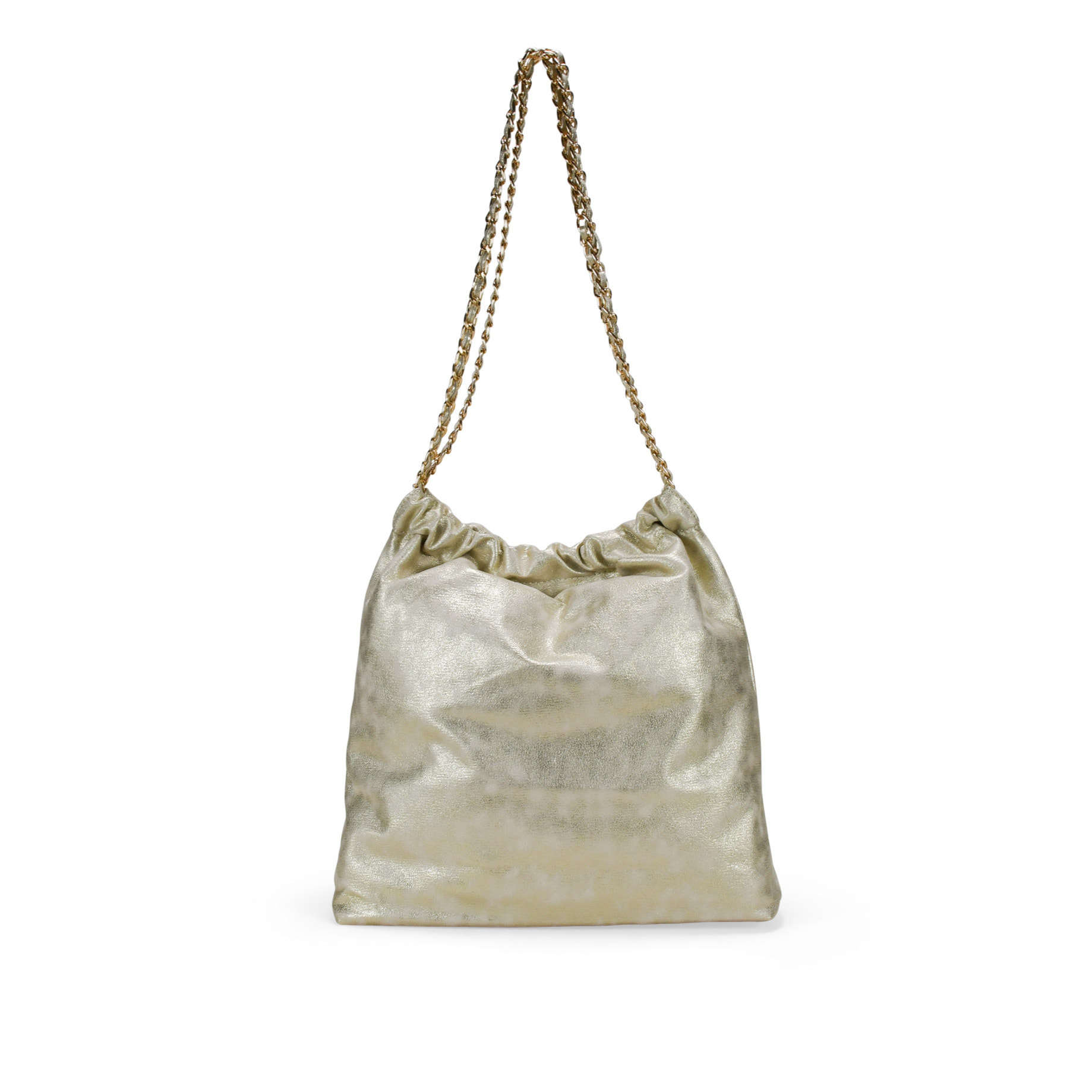 Bolso de hombro dorado con cadena