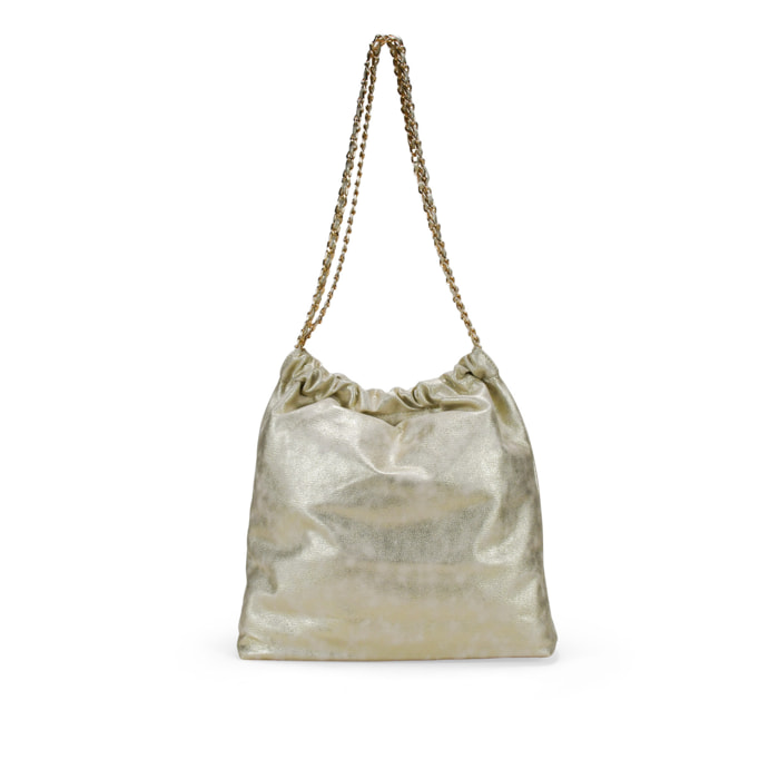 Bolso de hombro dorado con cadena