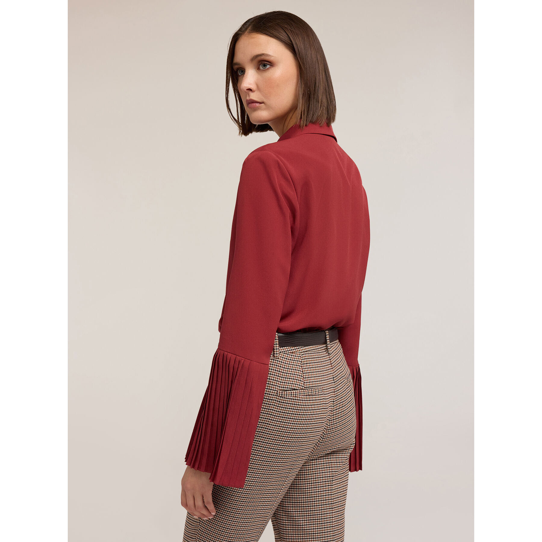 Motivi - Camisa con mangas plisadas - Burgundy