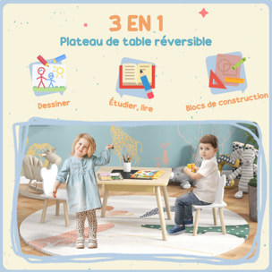 Ensemble table chaises enfant design ourson scandinave - rangement table inclus - aspect bois blanc