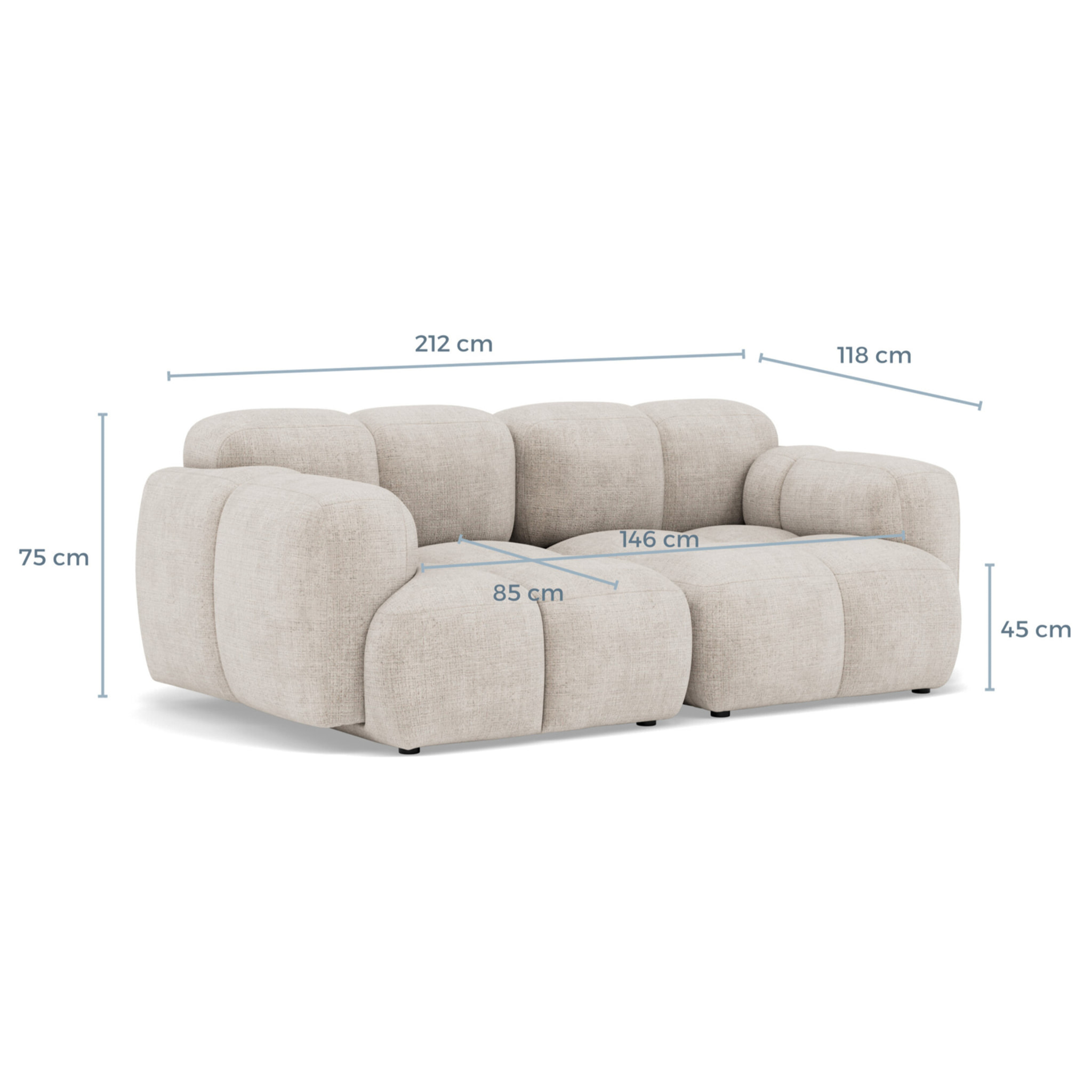Grace - canapé modulable 2 places en velours texturé - Beige