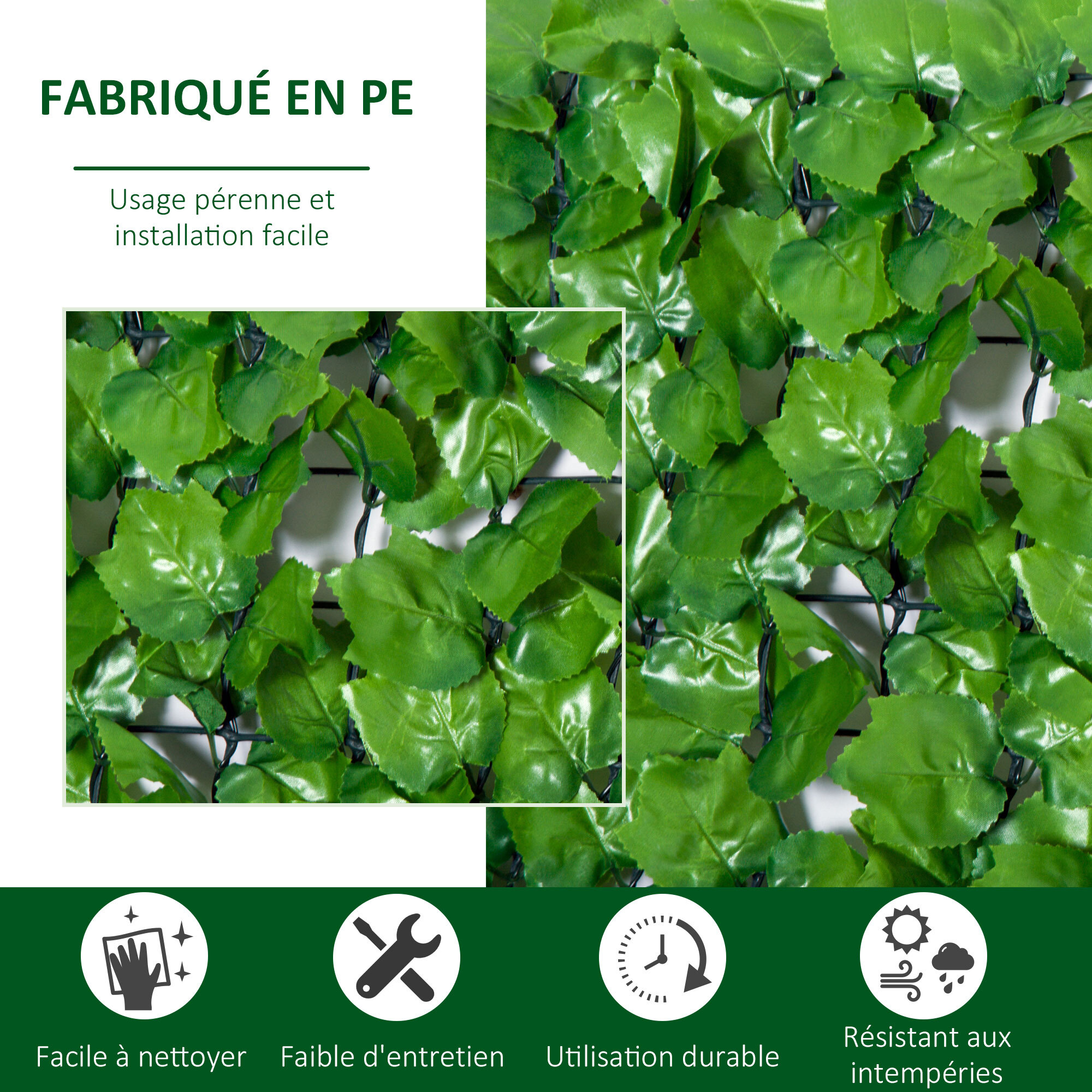 Haie artificiel érable brise-vue décoration rouleau 3L x 1H m  feuillage réaliste anti-UV vert