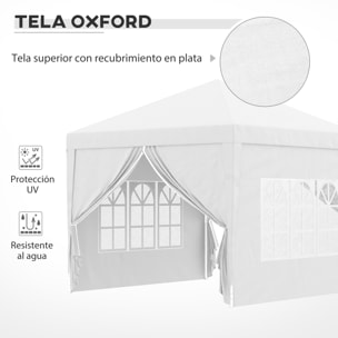 Carpa Plegable con 4 Paredes Desmontables 3x3 m Cenador de Jardín Gazebo Impermeable Protección UV y Bolsa de Transporte Pabellón para Recepción Eventos Camping Cerveza Blanco