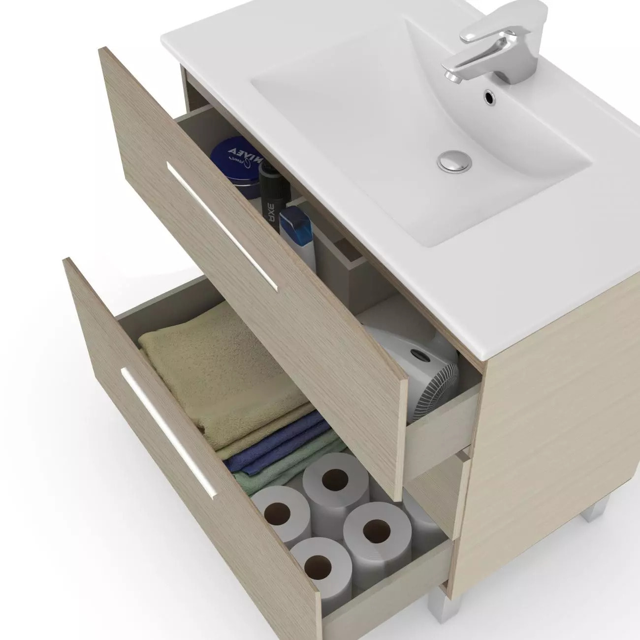 Pack de baño con lavabo cerámico Feel Roble