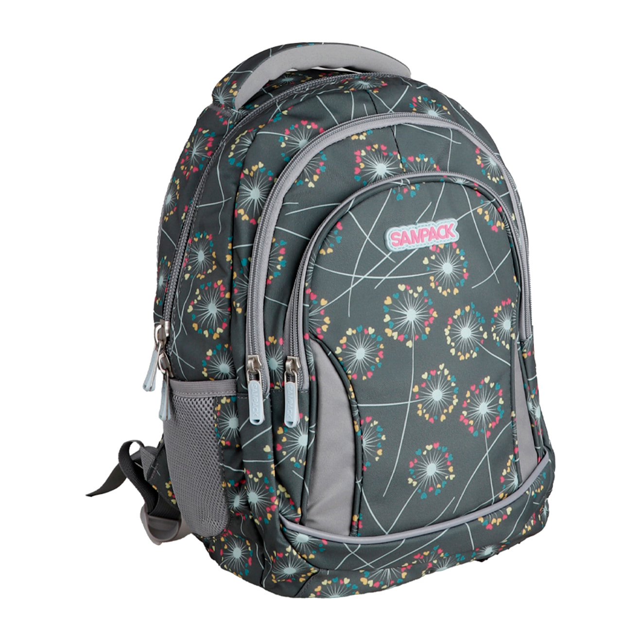 Zaino scolastico con tre cerniere, pannello imbottito, dettagli riflettenti e compatibile con trolley. 28x12x37 cm.