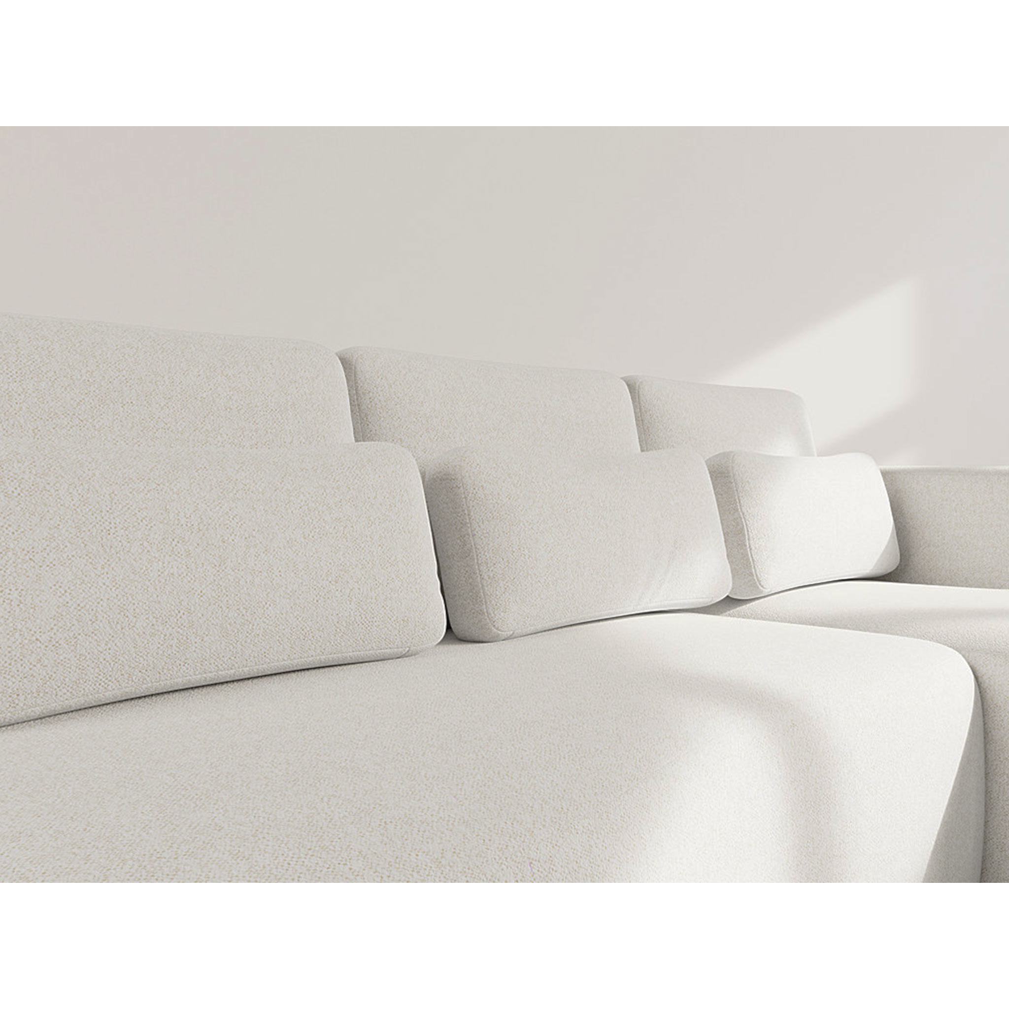 Mahina - canapé d'angle droit 4 places convertible avec coffre en tissu texturé - Beige